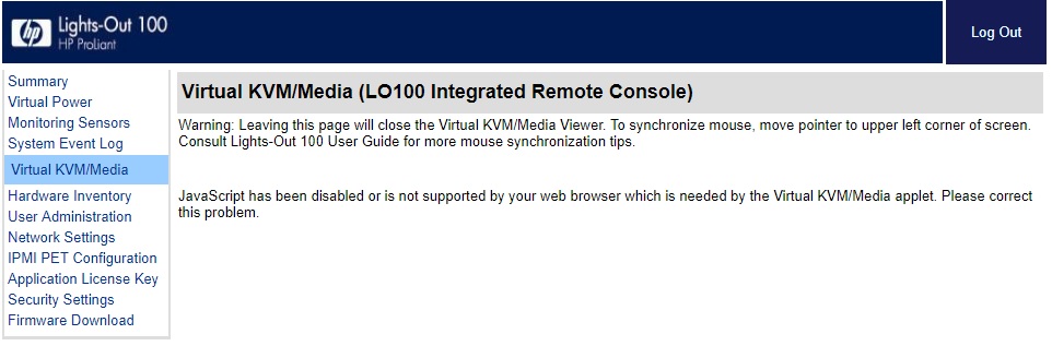 JavaScript has been disabled or is not supported by your web browser which is needed by the Virtual KVM/Media applet. Please correct this problem.